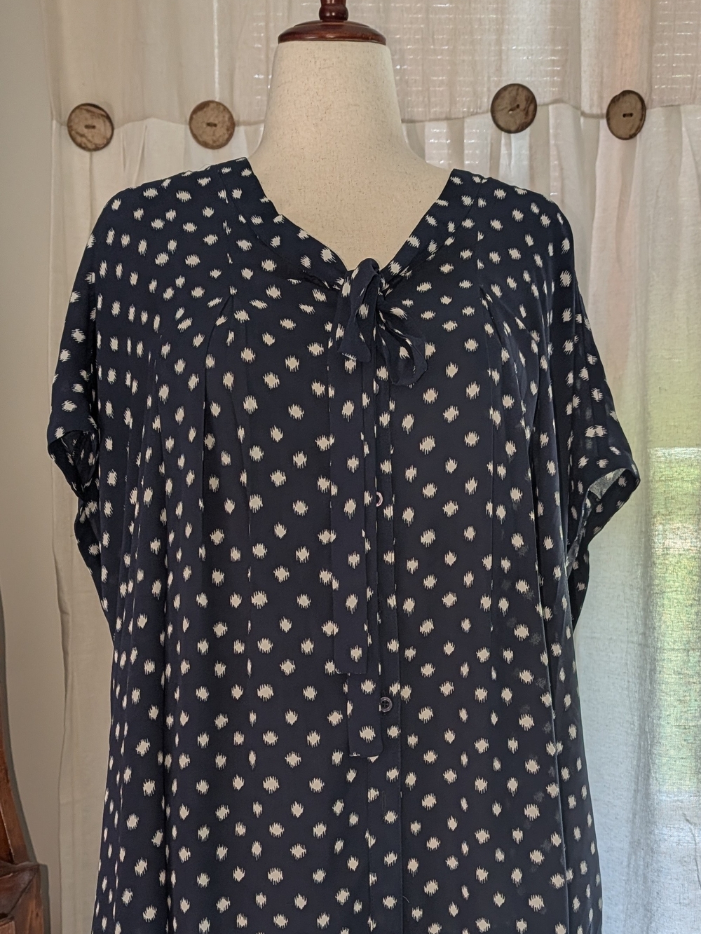 Women's Navy Dot Tie-Front Blouse